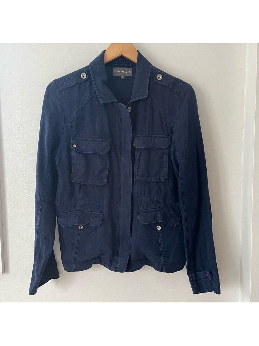 Michael Stars Women's Linen Anorak Jacket Navy Blue Jean Coat M